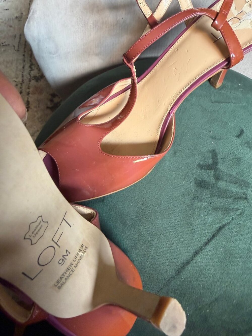 LOFT Mauve Patent Peep Toe T-Strap Heels | Ankle Strap Sz 9M